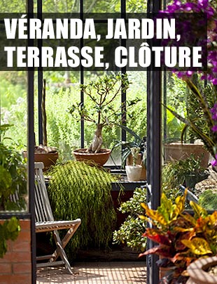 véranda, jardin, terrasse, clôture 