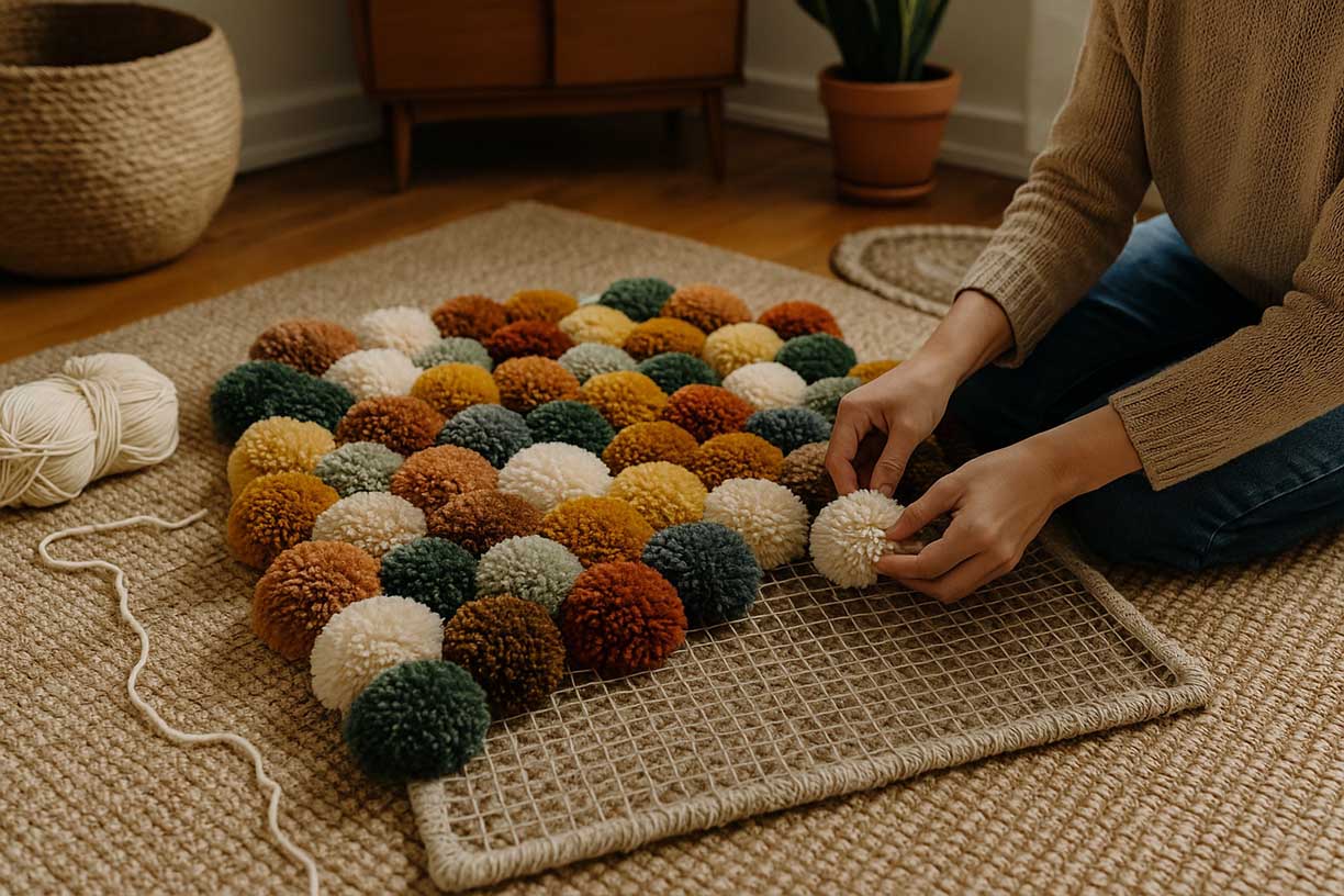  tapis tissé ou pompon maison